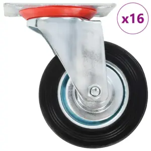 Pöörlevad kummirattad mööblile ja seadmetele, 16 tk, must, 100 mm, 70 kg