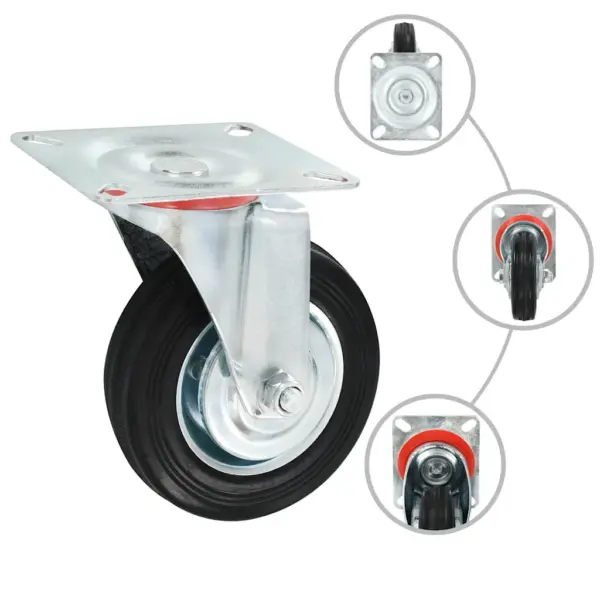 Pöörlevad kummirattad mööblile ja seadmetele, 16 tk, must, 100 mm, 70 kg – 3