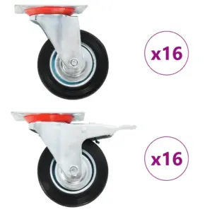 Pöörlevad kummirattad 100 mm, 32 tk (16 piduriga), must