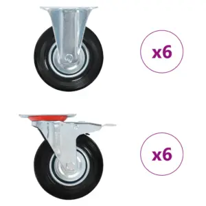 Pöörlevad kummirattad, 12 tk, must, 125 mm, 100 kg, 6 piduriga