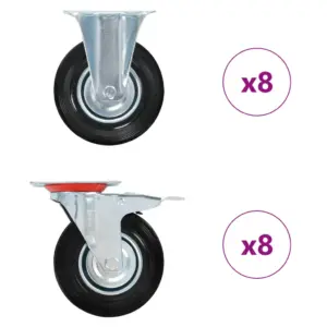 Pöörlevad kummirattad mööblile ja seadmetele, 16 tk, 125 mm, must, 100 kg