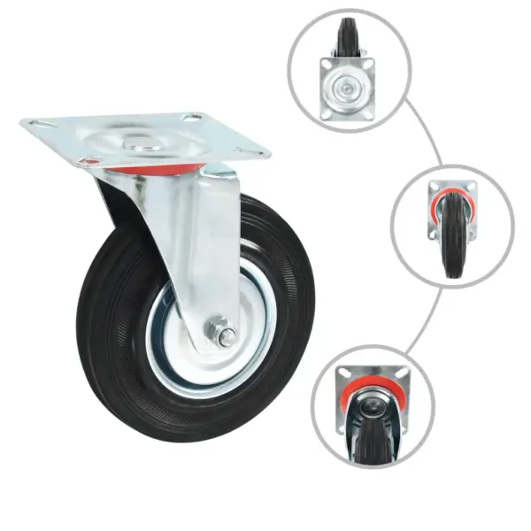 24-osaline pöörlevate kummirataste komplekt, 125 mm, must, 12 piduriga, kandevõime 100 kg – 3