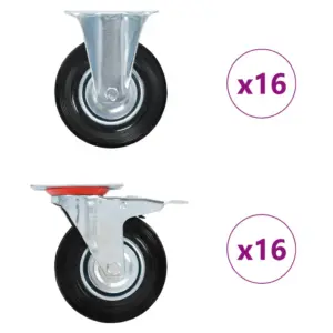 Pöörlevad kummirattad mööblile, 32 tk, must, 125 mm, 100 kg