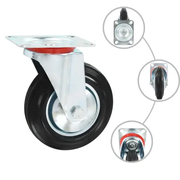 Pöörlevad kummirattad mööblile, 12 tk (6 topeltpiduriga), must, 160 mm – 3