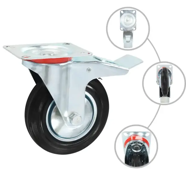 Pöörlevad kummirattad, 12 tk, 160 mm, must, pool piduritega – 2
