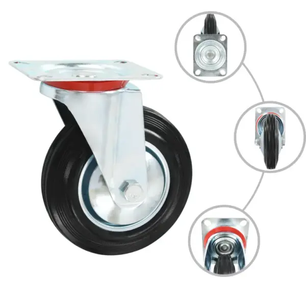 Pöörlevad kummirattad väikestele seadmetele ja mööblile, must, 160 mm, 32 tk, 150 kg – 2