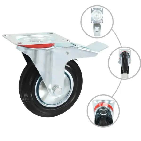 Pöörlevad kummist mööblirattad, 8 tk, must, 160 mm, 4 piduriga – 2