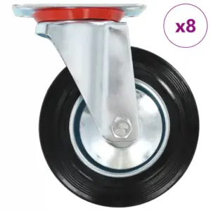 Pöörlevad kummirattad paigaldusplaadiga, must, 160 mm, 8 tk, 150 kg