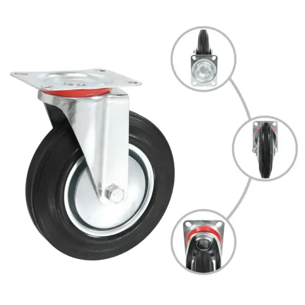 Pöörlevad kummirattad mööblile ja seadmetele, 12 tk, must, 200 mm, 180 kg – 2