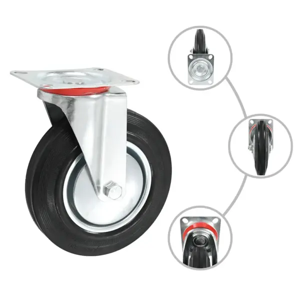 Pöörlevad kummirattad 200 mm, 16 tk, must, 180 kg – 2