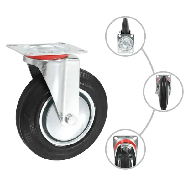 Pöörlevad kummirattad kinnitusplaadiga, must, 200 mm, 24 tk, 180 kg – 2