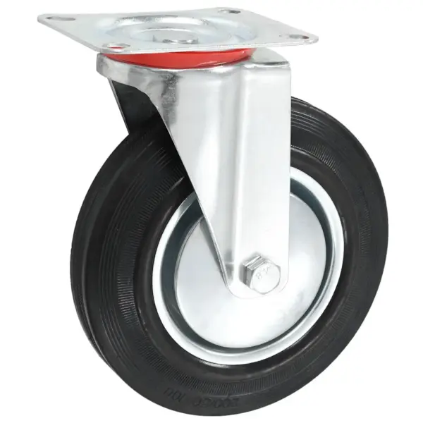 Pöörlevad kummirattad kinnitusplaadiga, must, 200 mm, 24 tk, 180 kg – 3