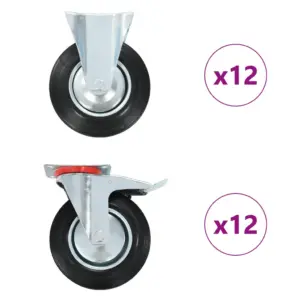 Pöörlevad kummirattad piduritega ja ilma, 24 tk, 200 mm, must