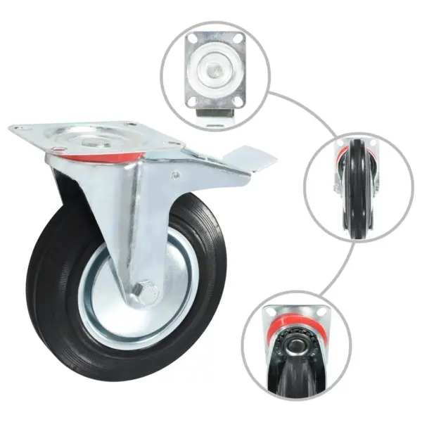 Pöörlevad kummirattad piduritega ja ilma, 24 tk, 200 mm, must – 2