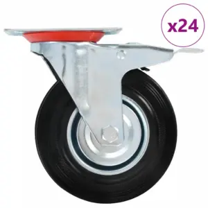 Pöörlevad kummirattad piduritega, 24 tk, 125 mm, must