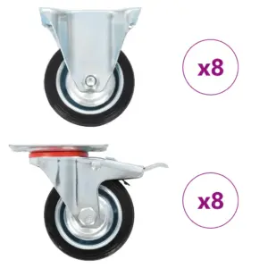 Kummist pöörlevad mööblirattad, 75 mm, must, 16 tk (8 piduriga, 8 pidurita), kandevõime 50 kg