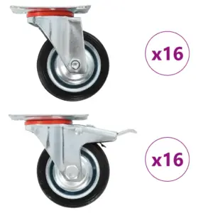 Pöörlevad kummirattad plaadiga, 75 mm, must, 32 tk (16 piduriga)