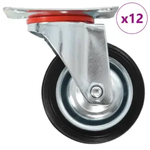 Pöörlevad kummirattad kinnitusplaadiga, must, 75 mm, 12 tk