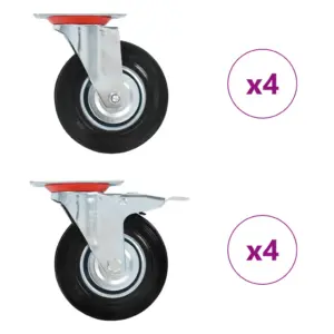 Pöörlevad kummirattad mööblile, 8 tk, 125 mm, must