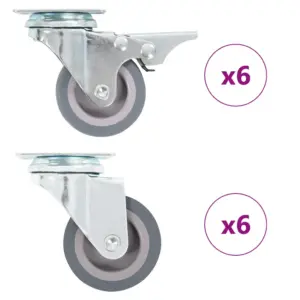 Hallid termoplastilisest kummist pöörlevad mööblirattad, 12 tk, 50 mm, 6 piduriga