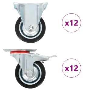 Pöörlevad kummist möblirattad piduritega ja pidurita, 24 tk, 75 mm, must