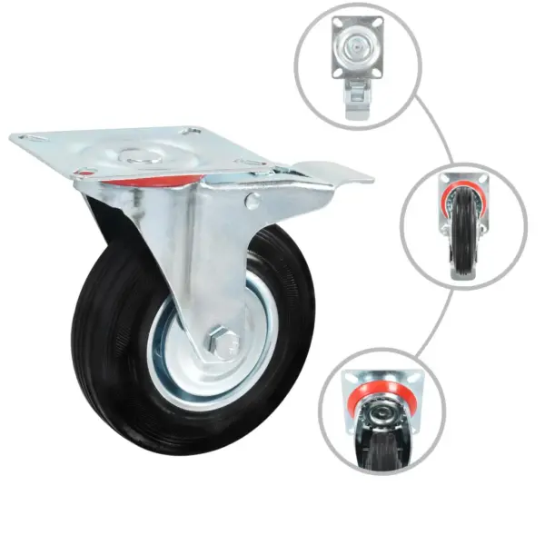 Pöörlevad kummirattad piduritega, 12 tk, 125 mm, must, 100 kg – 2
