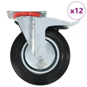 Pöörlevad kummirattad piduritega, 12 tk, must, 200 mm, kandevõime 180 kg