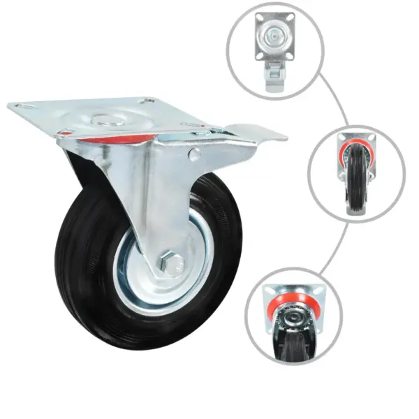 Pöörlevad kummirattad piduritega 16 tk, 125 mm, must, kinnitusplaadiga 100 x 80 mm – 2