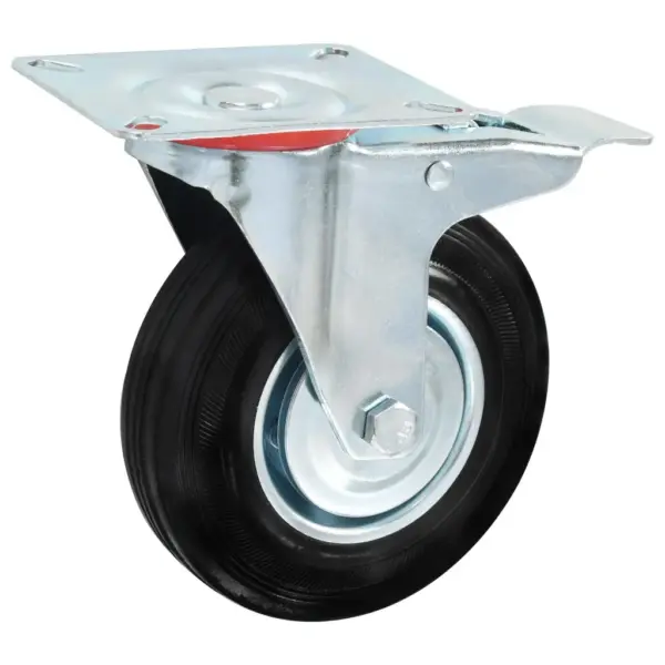 Pöörlevad kummirattad piduritega 16 tk, 125 mm, must, kinnitusplaadiga 100 x 80 mm – 3