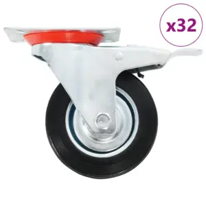 Pöörlevad kummirattad piduritega, 32 tk, must, 100 mm, kandevõime 70 kg