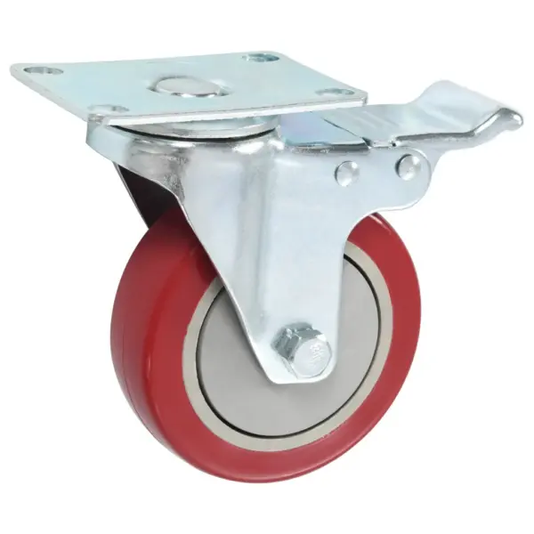 Pöörlevad mööblirattad piduritega, 12 tk, 100 mm, punane PP, kandevõime 80 kg – 3