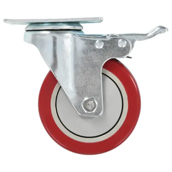 Pöörlevad mööblirattad piduritega, 12 tk, 100 mm, punane PP, kandevõime 80 kg – 4