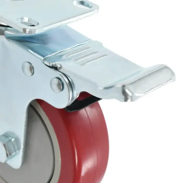 Pöörlevad mööblirattad piduritega, 12 tk, 100 mm, punane PP, kandevõime 80 kg – 5