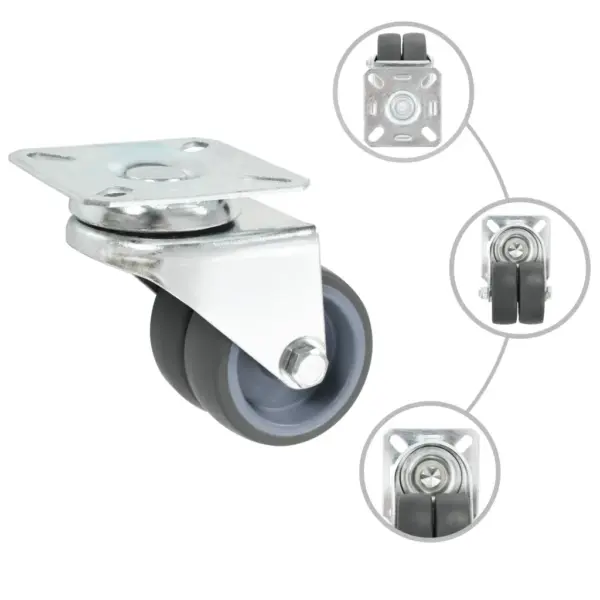 Pöörlevad mööblirattad piduritega ja ilma, 16 tk, hall, 50 mm, 100 kg – 3