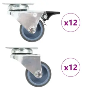 Pöörlevad mööbli- ja seadmerattad, 24 tk, hall, 50 mm, 12 piduriga