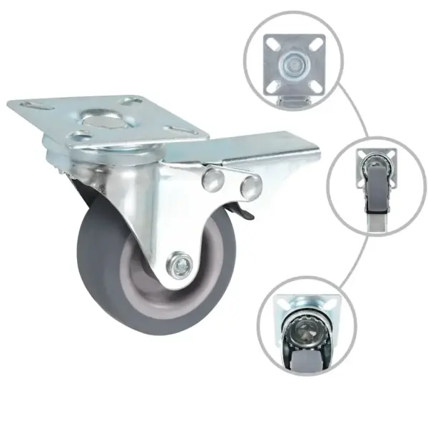 24 tk pöörlevad mööblirattad, 50 mm, hall TPR, pooled piduritega – 2