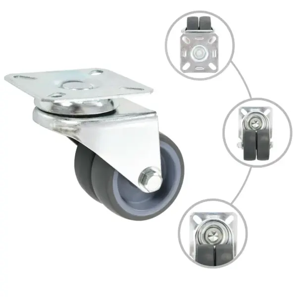 Pöörlevad mööblirattad hallist TPRist, 50 mm, 12 tk, plaadiga 60 x 60 mm – 2