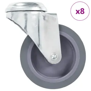 Pöörlevad mööblirattad poldiaukudega, 8 tk, 75 mm, hall, TPR, M10