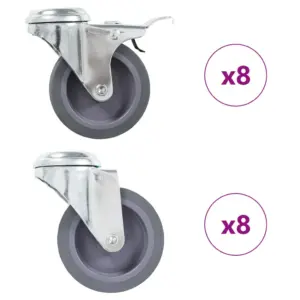 Pöörlevad mööblirattad poldiaukudega, 8 piduriga, 16 tk, 75 mm, hall