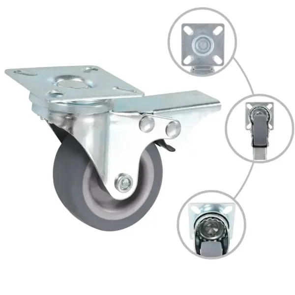 Pöörlevad mööblirattad piduritega, 50 mm, hall TPR, 16 tk – 2