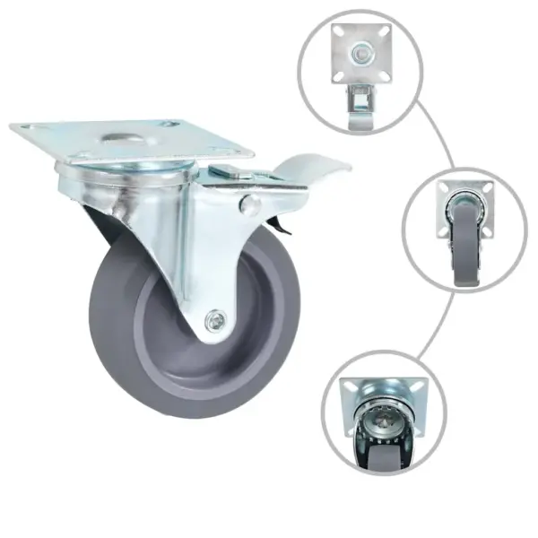 Hallid TPR-pöörlevad mööblirattad piduritega, 32 tk, 75 mm, 45 kg – 2