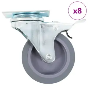 Pöörlevad mööblirattad, 8 tk, hall TPR, 75 mm, pooled piduritega