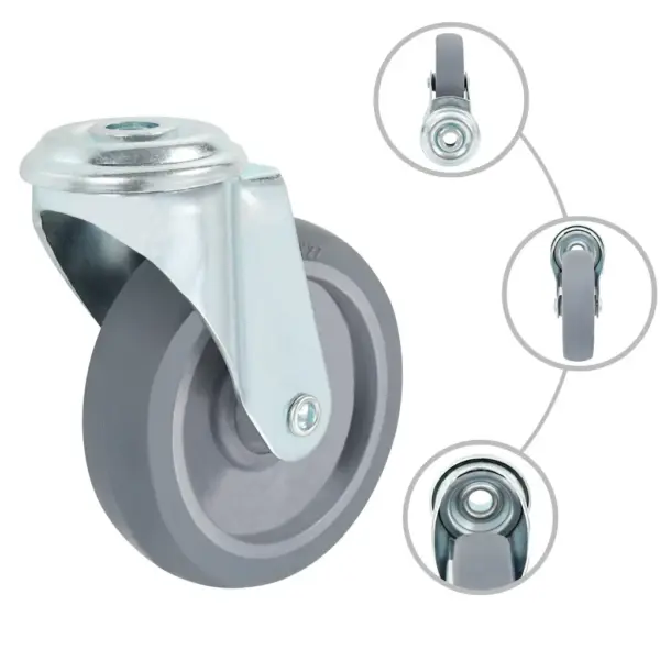 Hallid poldiauguga pöörlevad mööblirattad, 16 tk, 100 mm, TPR – 2