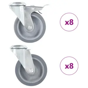 Hallid pöörlevad mööblirattad poldiaukudega, 16 tk (8 piduriga), TPR, 100 mm, M12