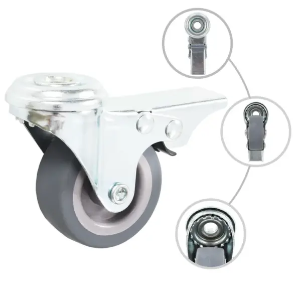 Pöörlevad mööblirattad poldiauguga, 24 tk, 50 mm, hall, piduritega ja ilma – 2