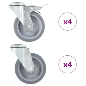 Poldiaukudega pöörlevad mööblirattad, 8 tk, 100 mm, hall, 4 piduriga
