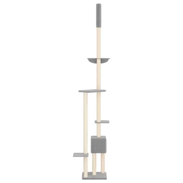 Põrandast laeni kassi kraapimispuu majakese ja pesaga, helehall, 34,5 x 34,5 x 258,5–284,5 cm – 4