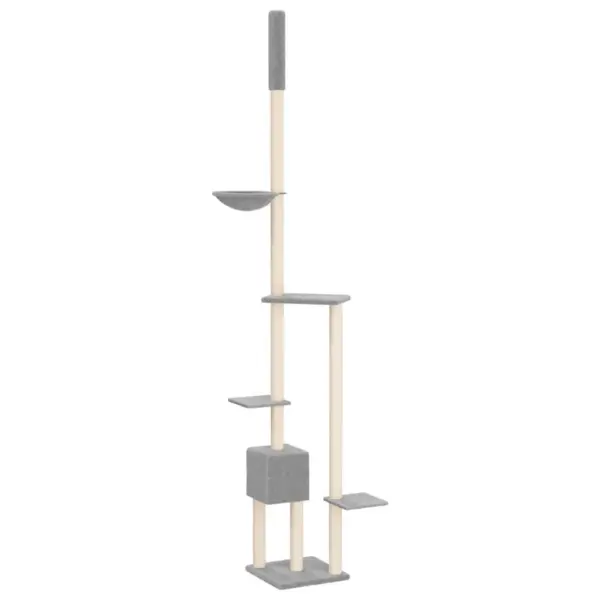 Põrandast laeni kassi kraapimispuu majakese ja pesaga, helehall, 34,5 x 34,5 x 258,5–284,5 cm – 5