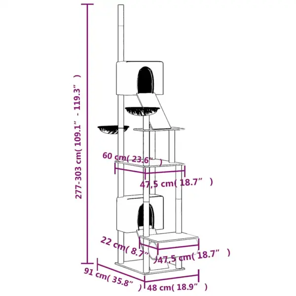 Põrandast laeni kassi kraapimispuu, tumehall, 277–303 cm – 9