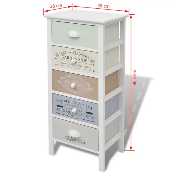 Prantsuse maamaja stiilis puidust hoiukapp 5 sahtliga, valge, 38 x 28 x 86,5 cm – 6